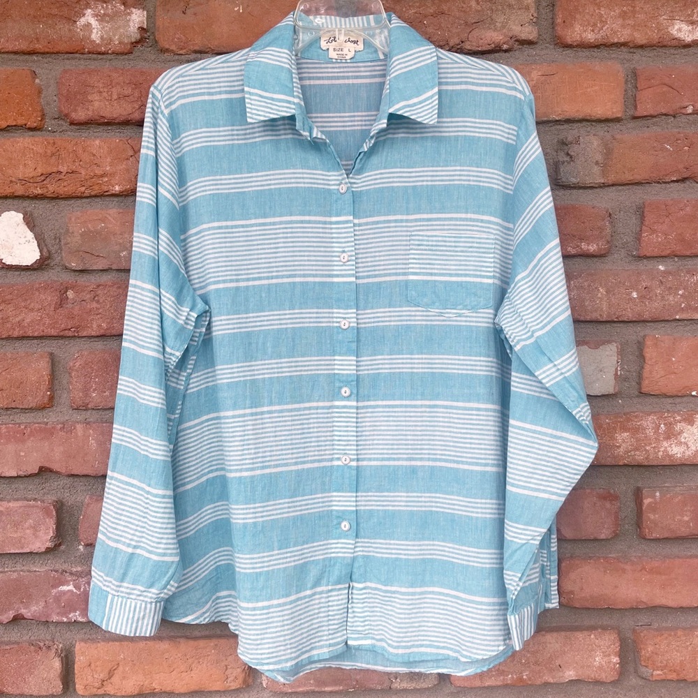 Lightweight Cotton Lili’s Closet Striped Button Down Shirt Top Size Large - Picture 3 of 9